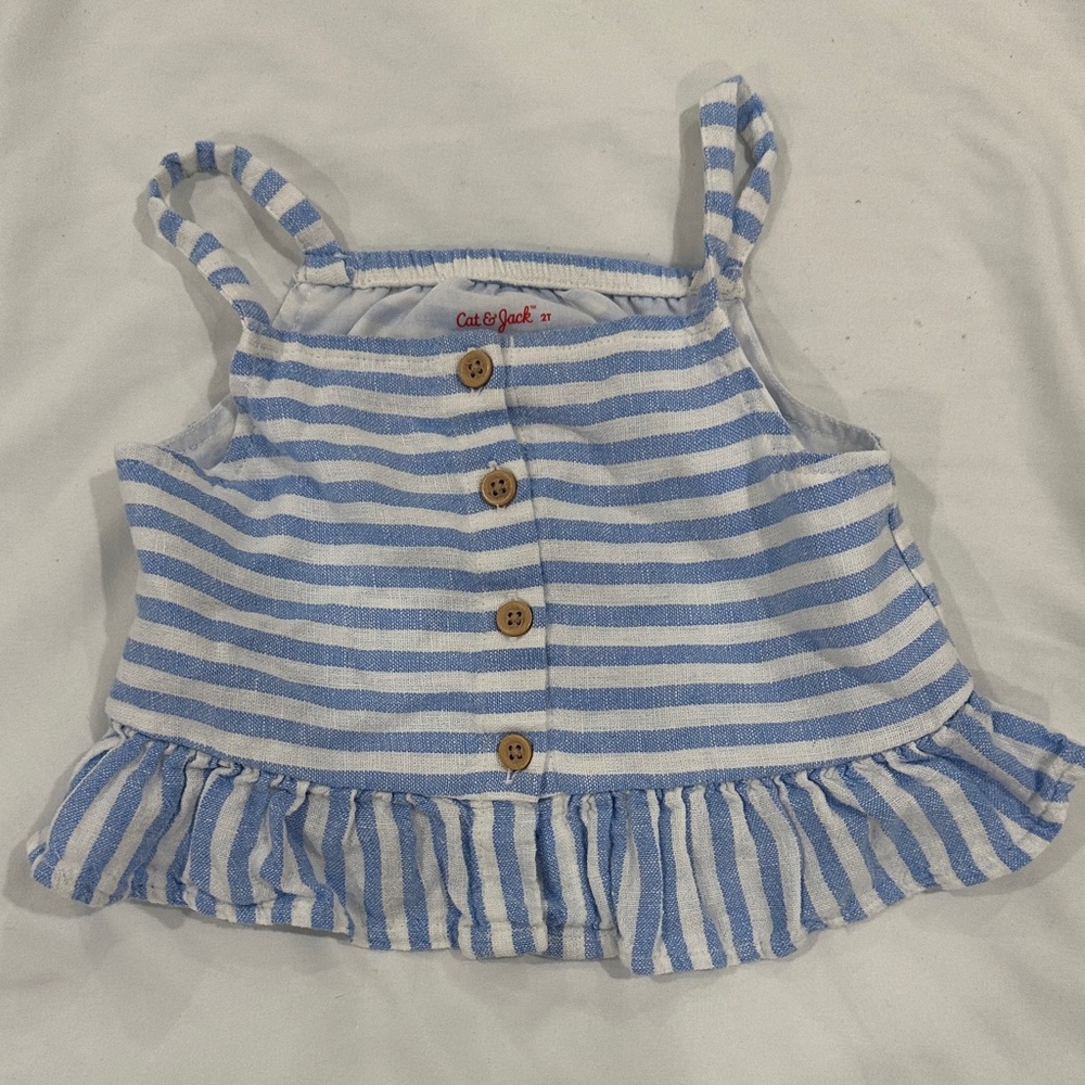 Cat & Jack Blue and White Striped Ruffle Tank
